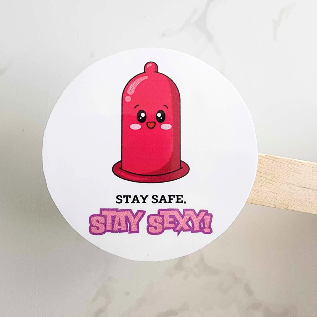 Stay Safe Pink Condom Vinyl Sticker Decal